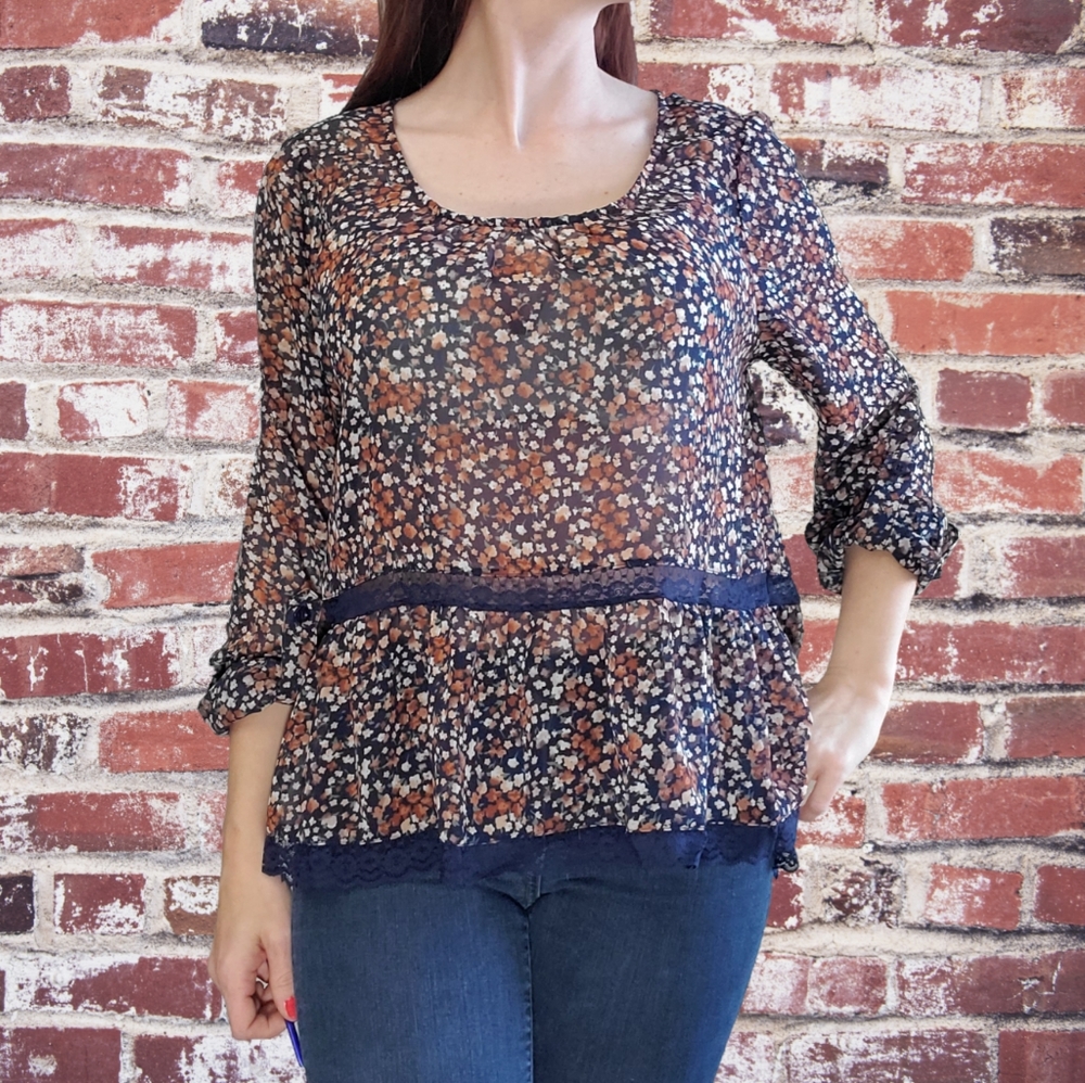 E hanger M boho floral lace accent blouse top